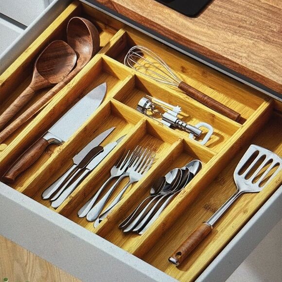 Bamboo silverware, organizer, expandable large - Picture 2 of 7